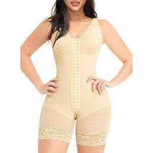 Women's Shapewear Tummy Control Full Body Shaper Butt Lifter Zipper Crotch Beige